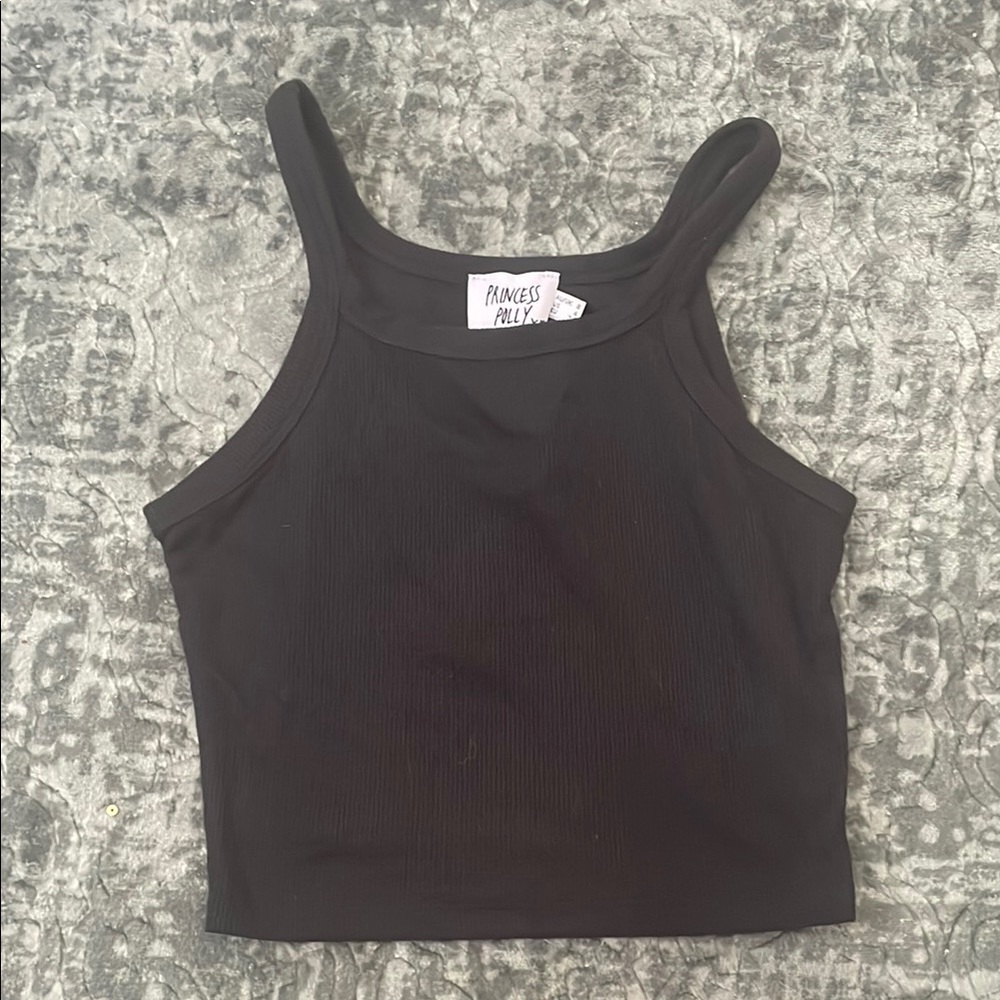 Princess Polly Black Fitted Crop Tank Top
